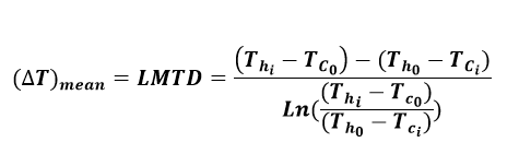 Formula for calculating the logarithmic average temperature difference