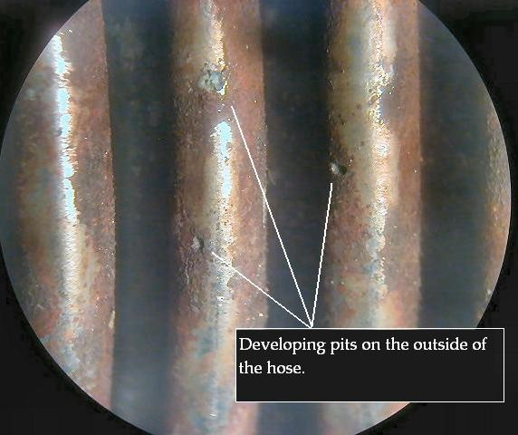 Pitting corrosion in stainless steel caused by chloride ions