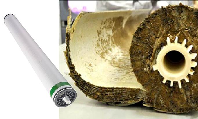 Comparison of clean and dirty filters of RO water desalination machine