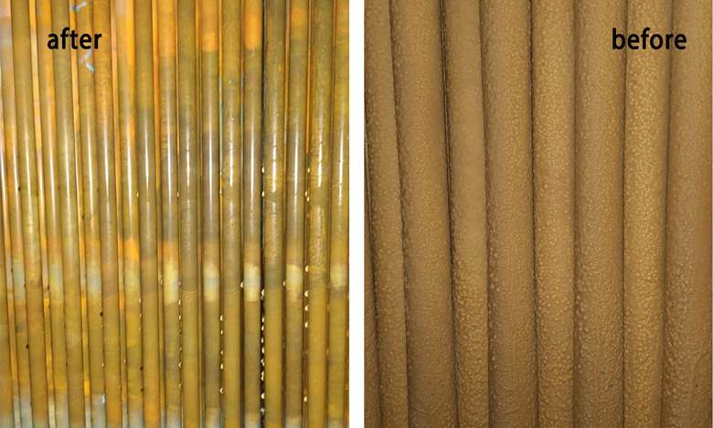 قبل و بعد از رسوب برداری لوله های آب شیرین کن MED