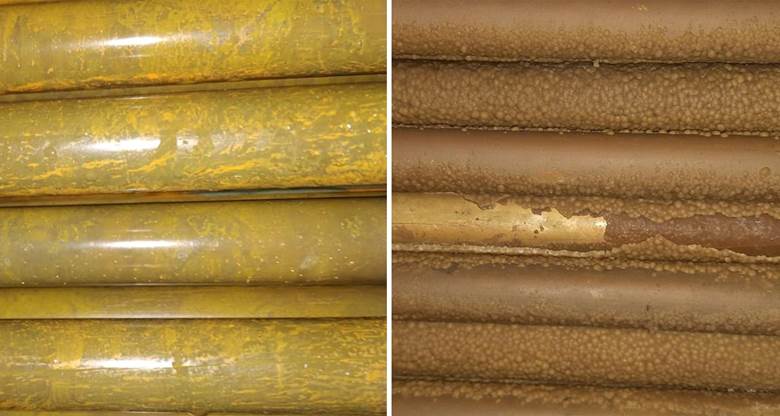 The effect of Mitreh anti-corrosion and anti-scaling solution before and after scale removal